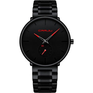 NWT Men Ultra‑Thin Black Minimalist Waterproof Stainless Steel Mesh Wrist Watch